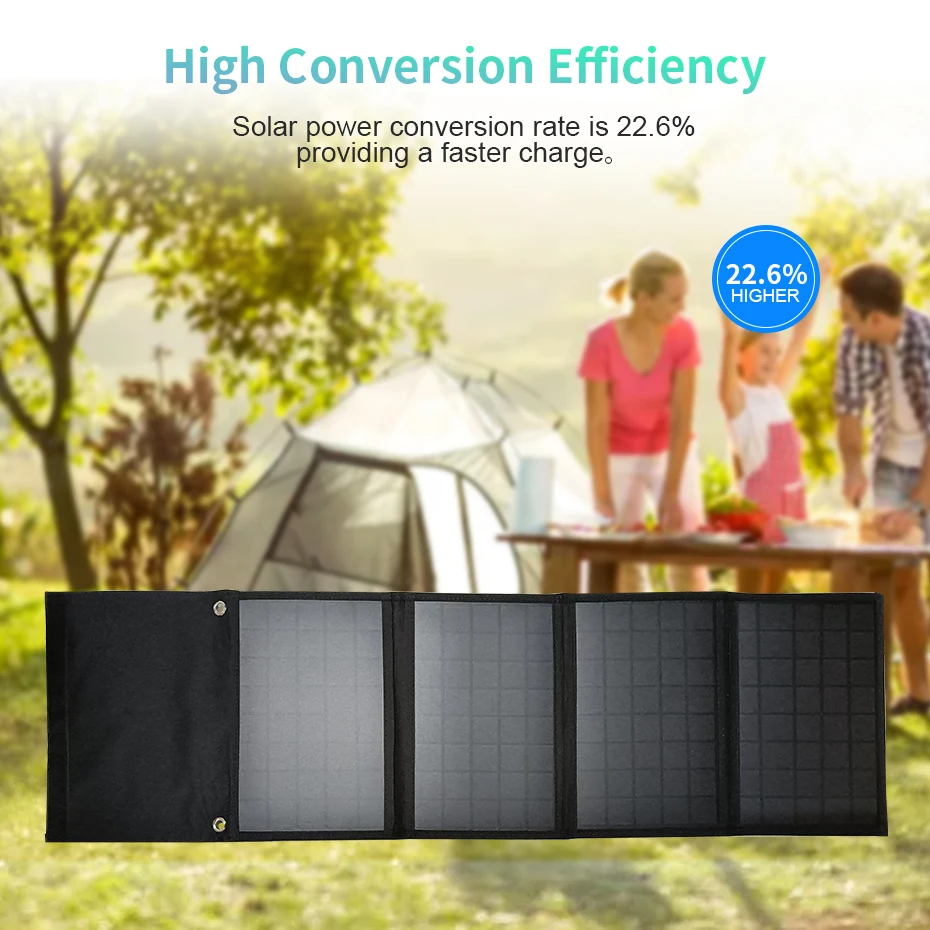 Foldable Solar Panel 5V Portable Battery Charger USB Port Outdoor Waterproof Power Bank for Phone PC Car RV Boat