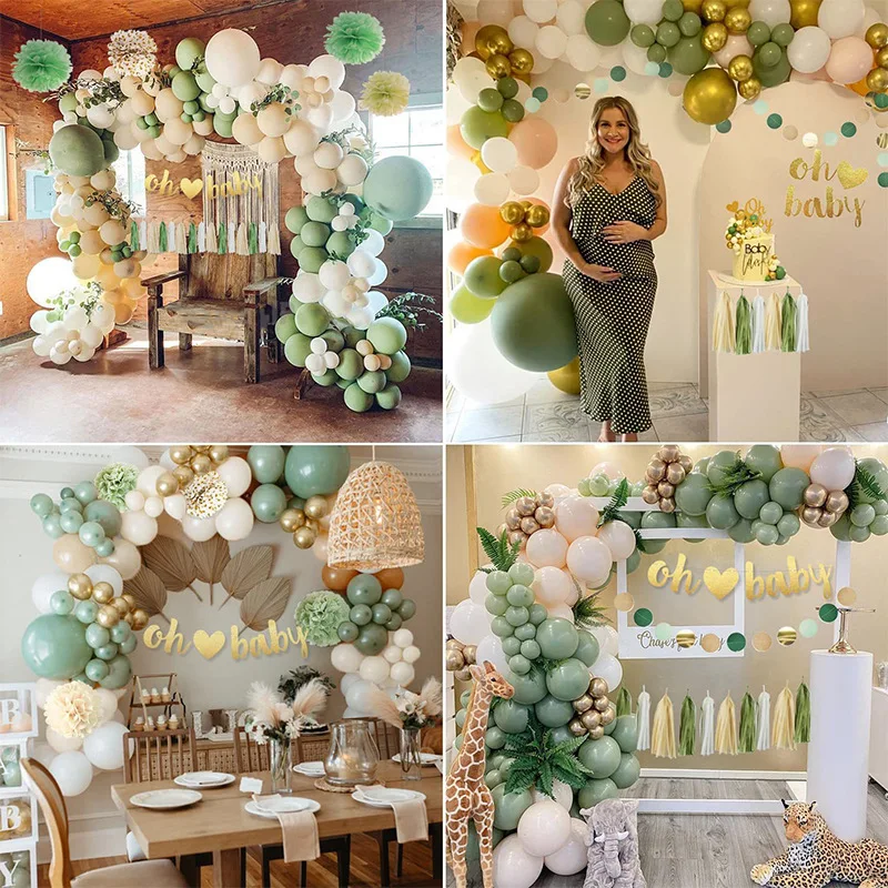 Retro Color Vintage Cocoa Olive Green Party Baby Shower Balloon Bouquet Kit Latex Matte Balloons Garland Arch Kit