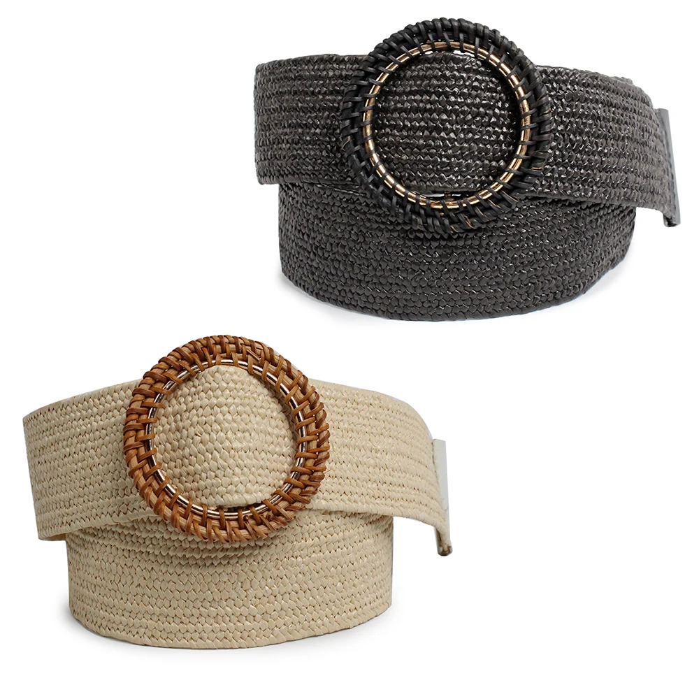 Custom Raffia belt manufacturing companies Straw buckle belt supplier women belt for ladies