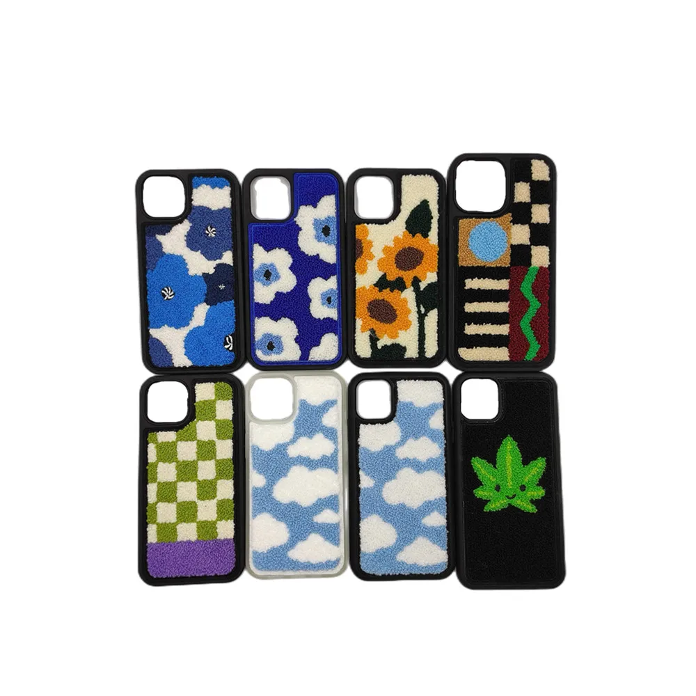 Fashion Cartoon Art Girly Shockproof Winter Plush Towel Embroidery Plush Soft Case For iPhone 14 15 16 Plus 11 Pro Max Phone Ca