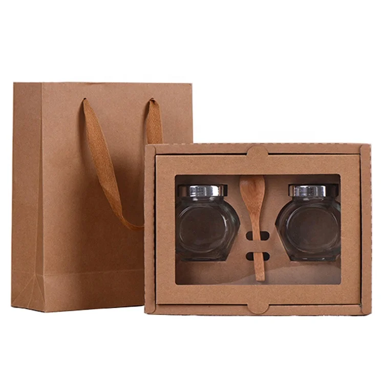 Wholesale Custom Kraft Cardboard Craft Paper Honey Jar Packaging Pot Gift Packing Box with Window