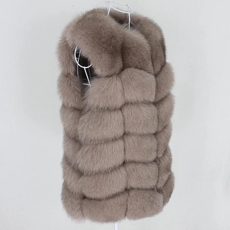
OFTBUY 2021 Women Natural Real Big Fluffy Fox Fur Vest Jacket Waistcoat Short Sleeveless Winter Thick Warm Coat Outerwear Black 