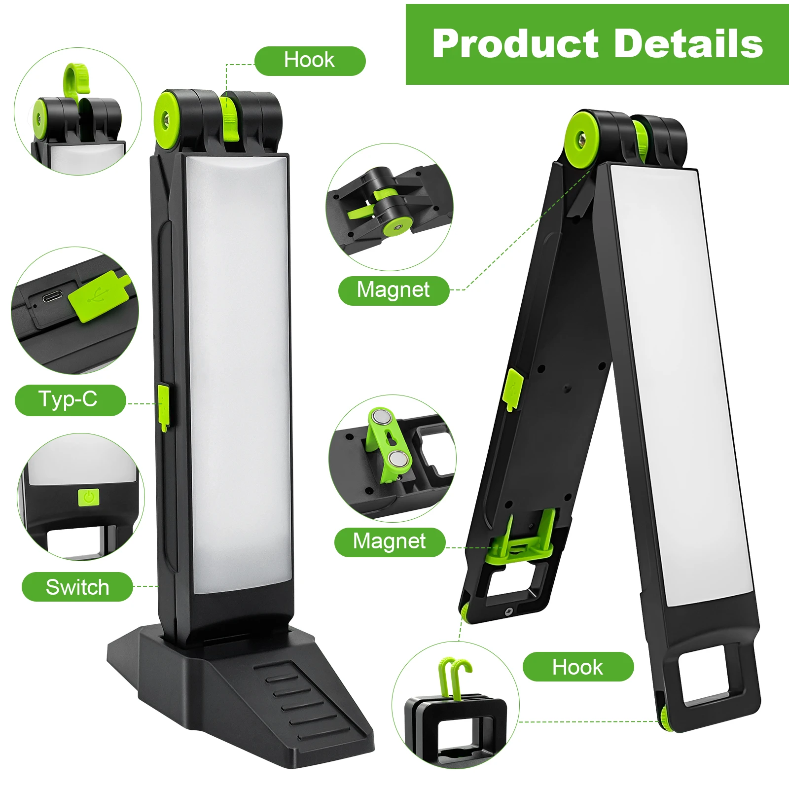 1200LM Multifunction 15W Led Temporary Work Light Rechargeable Battery Work Light With Cable