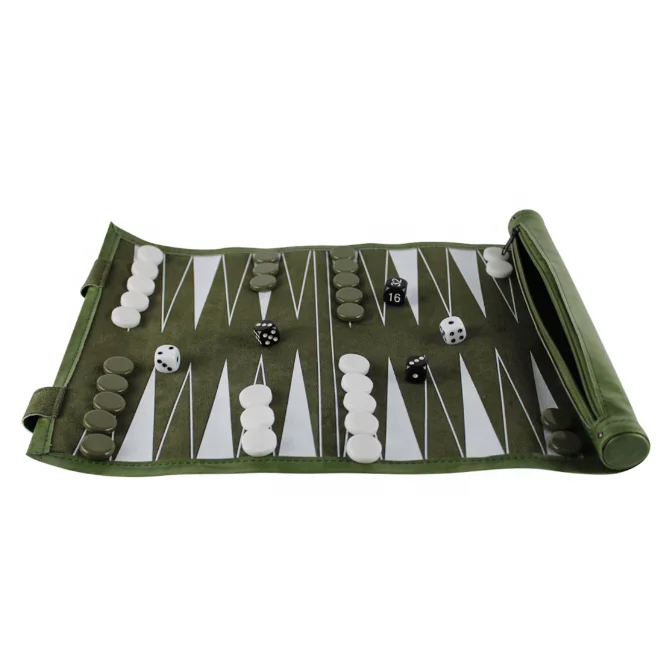 Wholesale Customized Handmade Portable Smart Soft Traveling PU Leather Roll-up Mini Backgammon Luxury Game Set