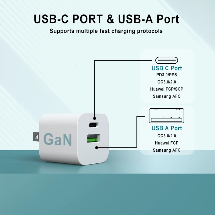 EU KR US UK Plug PD PPS QC3.0 GaN Tech 2 Port 30W Type C Fast Wall Charger For Samsung Phone Charger Adapter