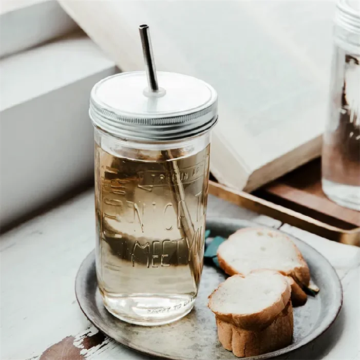 Spices Empty wide top screw engraved logo storage seasoning juice16oz glass mason jar with handle