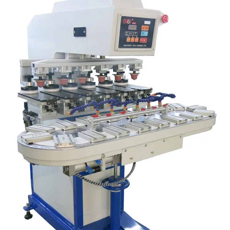Dongguan 6 Colours Sealed Cup Plastic Bottle Cup Pad Printing Machine for CD with Conveyer