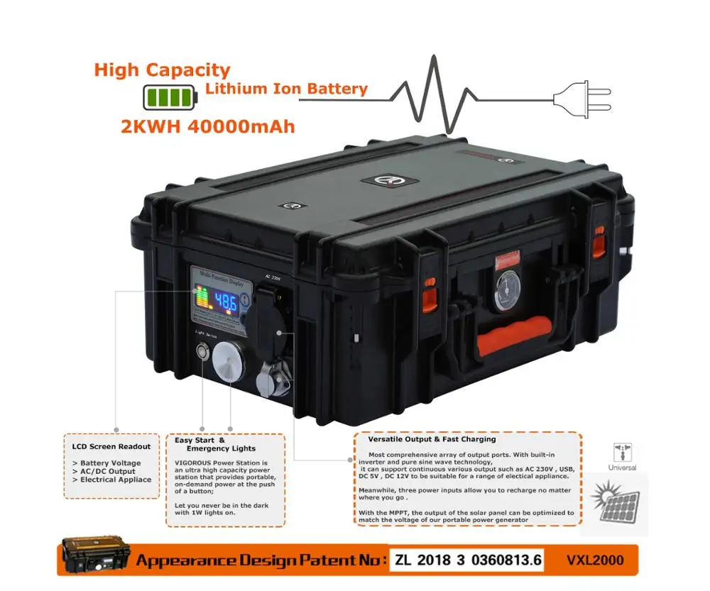2000 watt Portable AC 110 230V Generator Lithium Battery 48v 40AH Solar Generator for Emergency Power Supply Backup