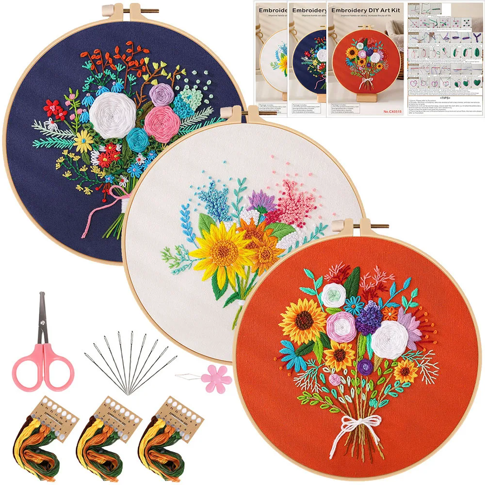 Handmade embroidery crafts lovers punch embroidery kit diy custom cross stitch needlework flowers embroidery art kits for begin