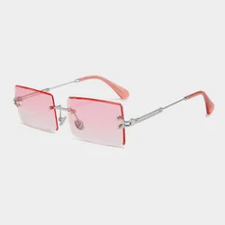 Luxury Fashion Women Small Square Metal Rimless Frames Shades Sunglasses