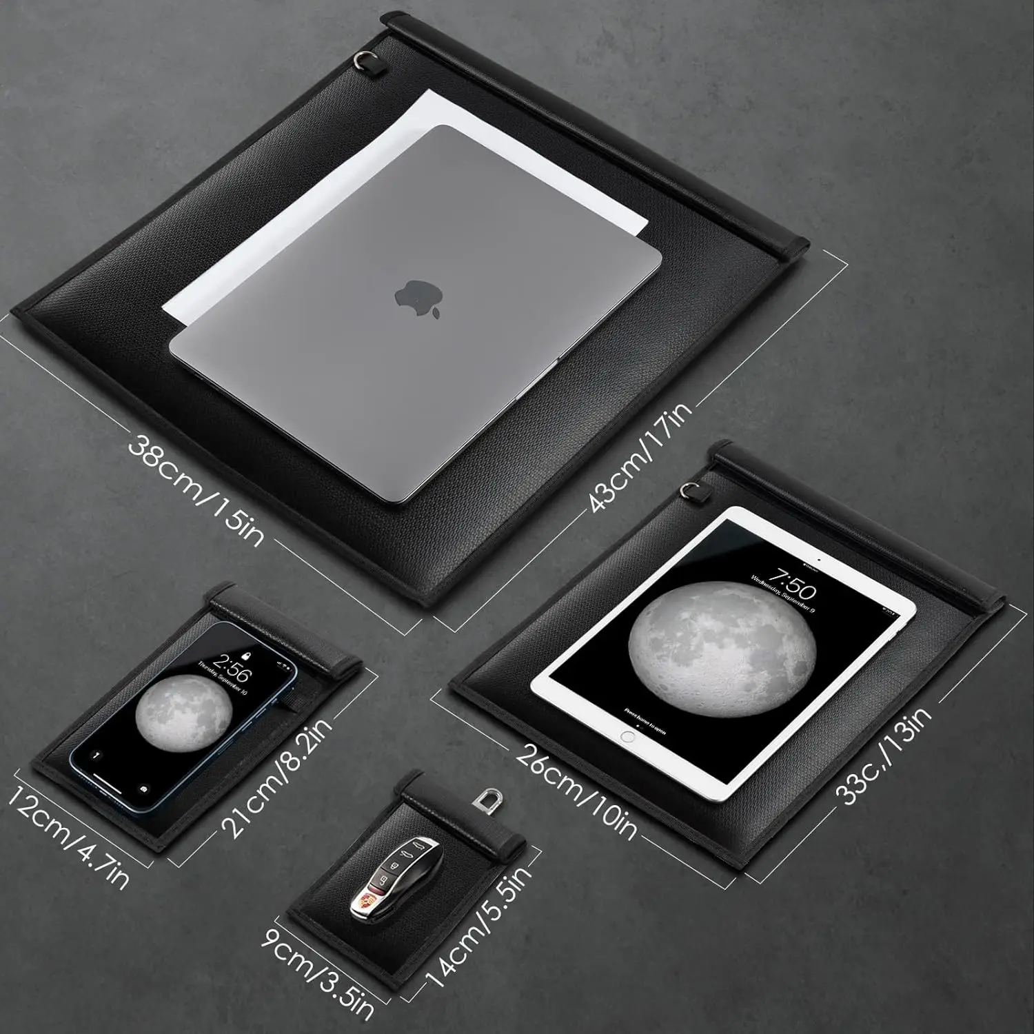 4 Pack Faraday Bags for Car Keys & Phones &Tablets & Laptop, Fireproof & Waterproof Faraday Pouch, Anti Tracking Signal Blocker