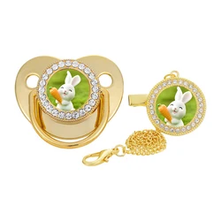 Dollbling Cartoon Rabbit Carrot OEM Photo Baby Pacifier Clip Chain Chupeta Strass