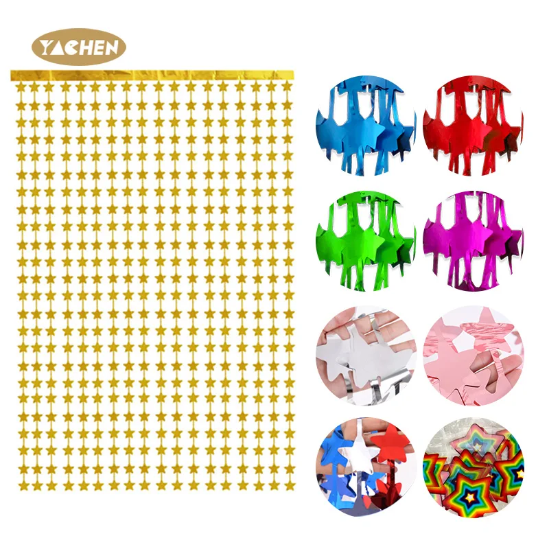 Yachen High Quality Birthday Backdrop Background Wall Hanging 1*2m Star Foil Fringe Curtains Party Decoration