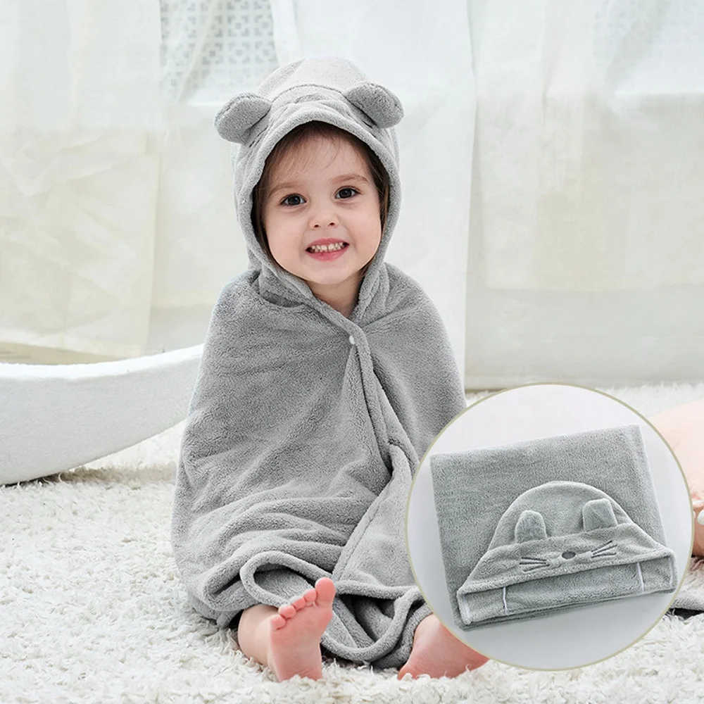 Coral Fleece Super Soft and Absorbent Baby Hooded  Bathrobe  With Embroidery