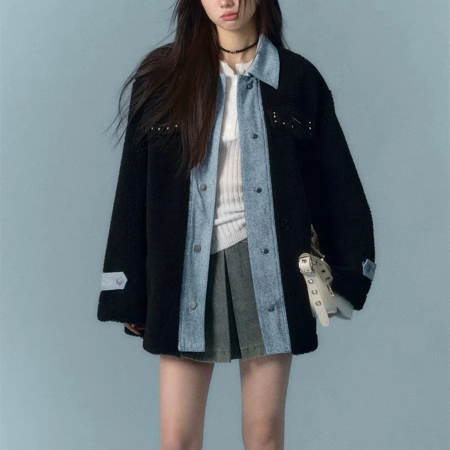 Denim patchwork wool jacket