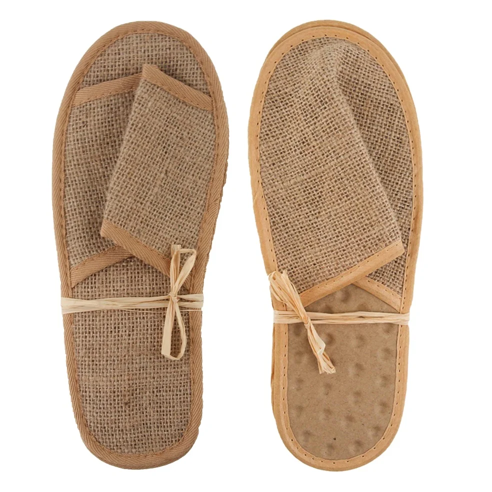 Factory Price Eco-Friendly Brown Natural Jute Massage Hotel Slipper With Custom Waterproof Paper Pulp Coconut Coir Fiber Sole