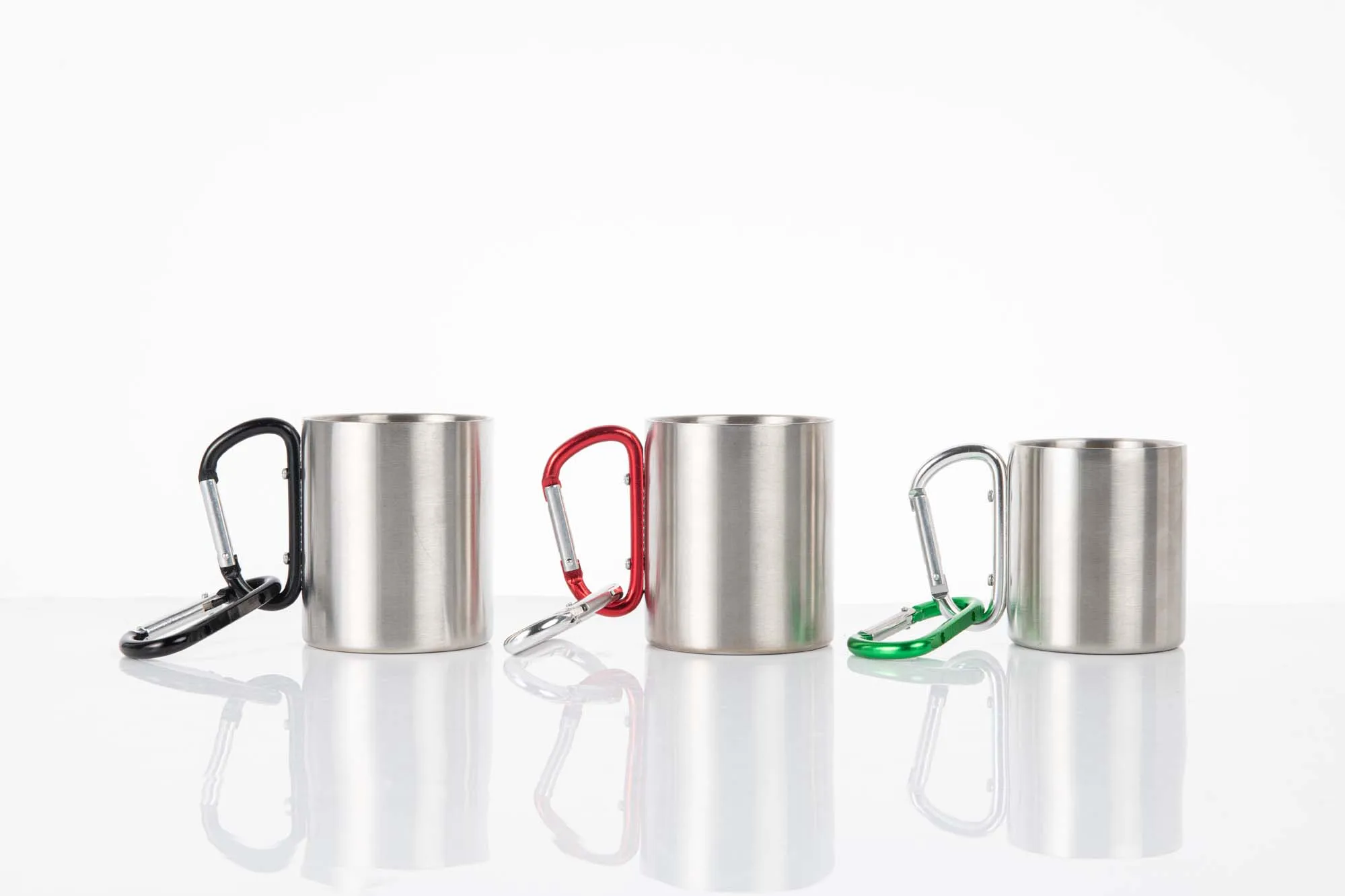220ml 300ml Stainless Steel Camping Mug with Carabiner Clip Handle Double Wall Coffee Cup