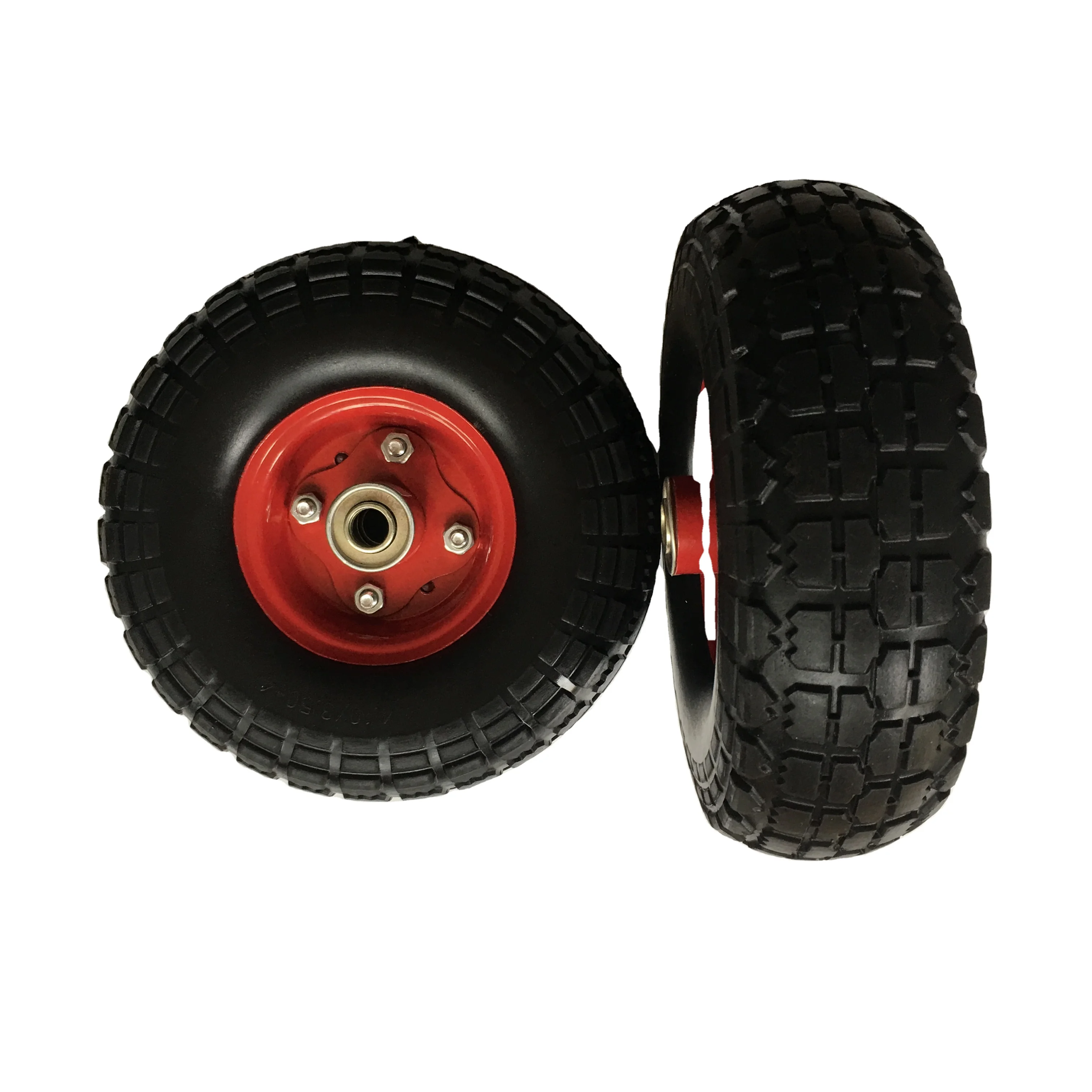 Qingdao 15 years professional direct factory 410/350-4 pu foam wheel red powder coated steel rim for Australian market