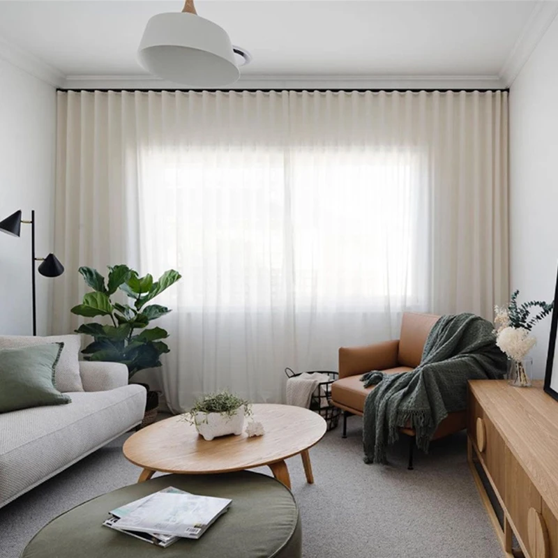 European Style High Quality Elegant Living Room Fabric Solid Tulle Window S Fold Linen Sheer Curtain Fabric For The Living Room
