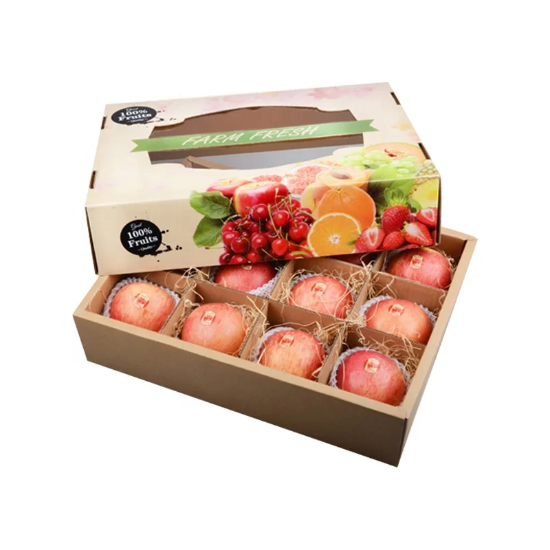 Customization Fruit Corrugated Carton Box with Window and Lid Fruits Branch to Box Fruit Packaging Display Gift Cardboard Box
