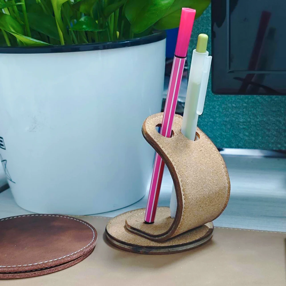 2024 New design office stationery leather pen organizer handmade pen container portable leather pen stand holder