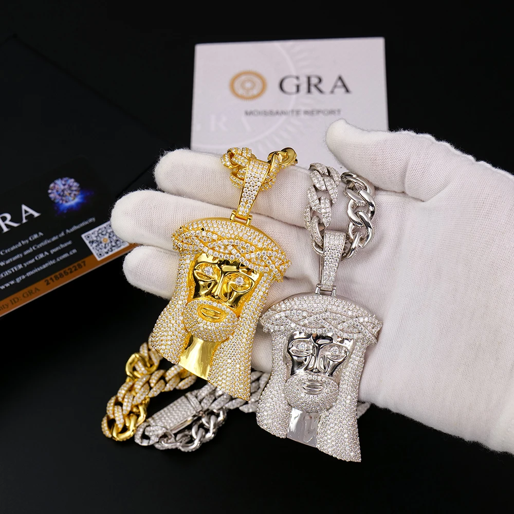 Custom Hip Hop Jewelry men sterling silver 925 iced out vvs diamond mossanite moissanite big jesus piece chain necklace pendant