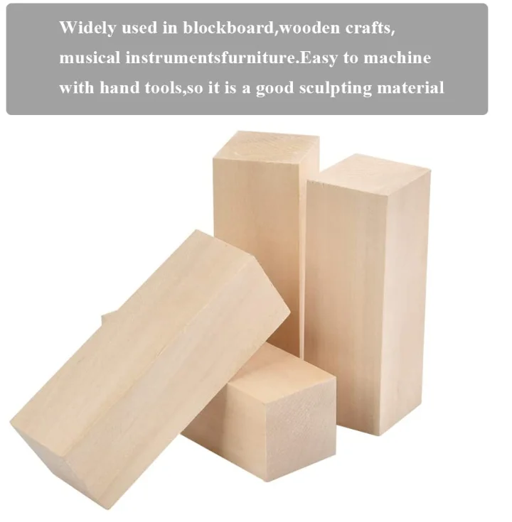 Wood Crafts  4-piece unfinished basswood carving block suit kiln drying whitening cork carving block hobby suit