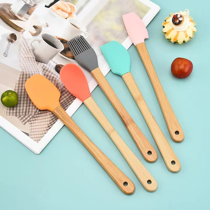 Kitchen Baking Tools Set 5pcs Mini Utensil Children Cooking Cake Brush Scraper Silicone Spatula For Kids