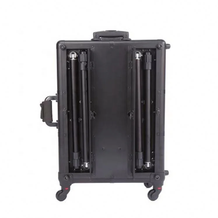 Empty professional trolley vanity traveling wheeled hard shell beauty organizer makeup cases with light mirror