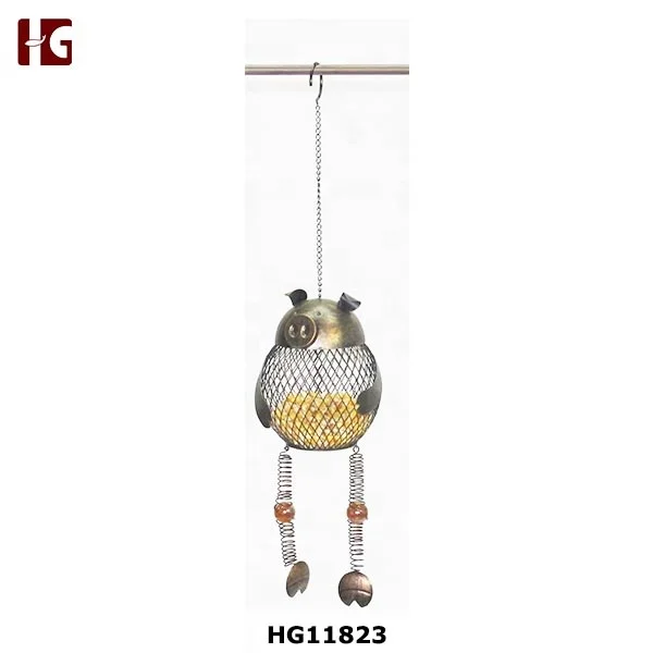 Iron metal mesh hanging bird feeder cat figurine garden decor