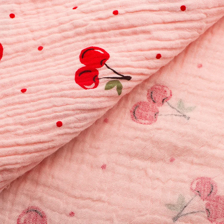 Custom design 110gsm woven airflow cherry pattern printed crepe cotton fabric for baby clothing