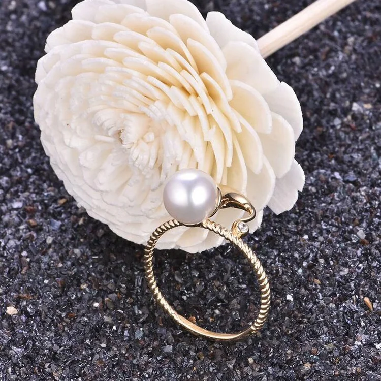 
Engag 100% Real Au750 Yellow Solid Gold 18K Ring With Freshwater Pearl For Gift Christmas Fast Shipping 