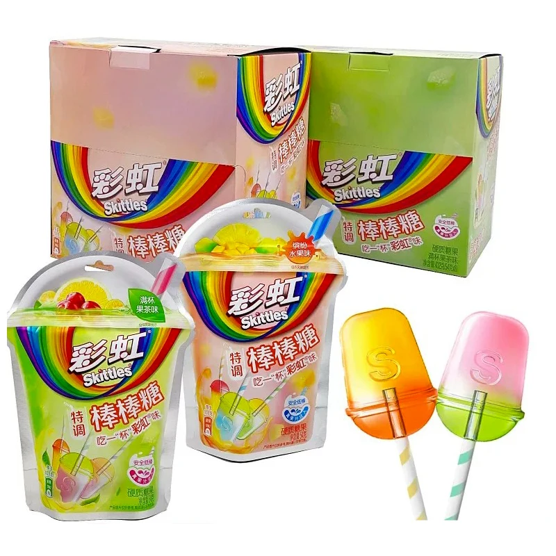 Wholesale Candy Exotic Sancks New product Skittle Lollipop Fruit Flavor Lollipops Exotic Candy