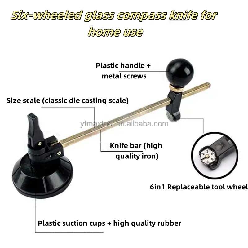 Glass Compass Knife Six Wheel Roller Glass Knife Cutting Round Glass Knife Range Hood Opening