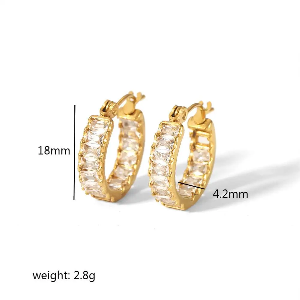 ERESI Summer Waterproof 18k Gold Plated Unique Hypoallergenic Stainless Steel Polished Vintage Square Coral Zircon Gear Earrings