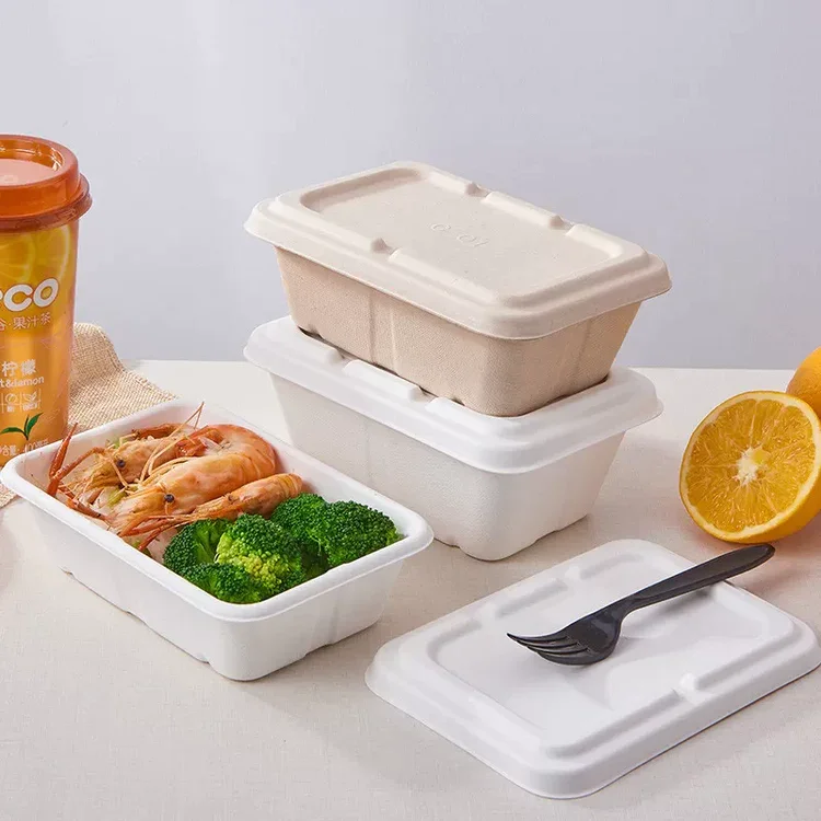 500ML 650ML 750ML 950ML Eco-friendly Biodegradable Disposable Bagasse Bento Lunch Box To Go Food Container for Meal
