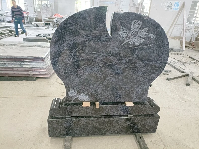 Modern USA Granite Cemetery Memorial Grave Headstone Monument With Carved Rose For Sale