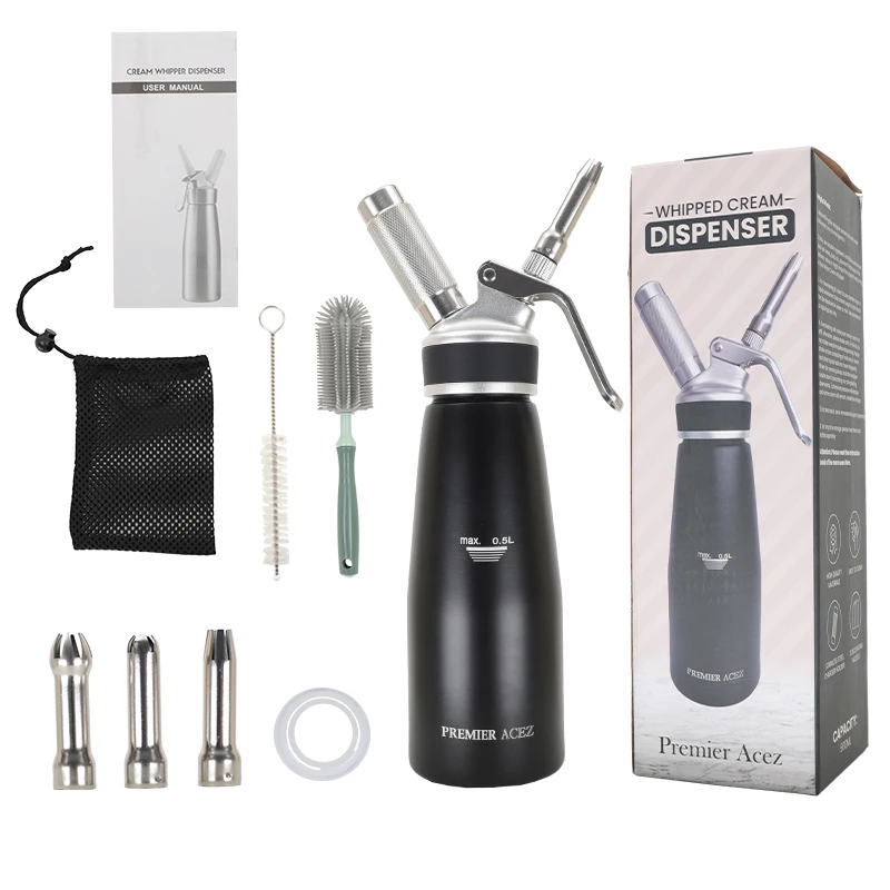 500ml Commercial Aluminum Whipped Cream Dispenser Professional Whipping Siphon Cream Whipper for Homemade Creams and Sauces