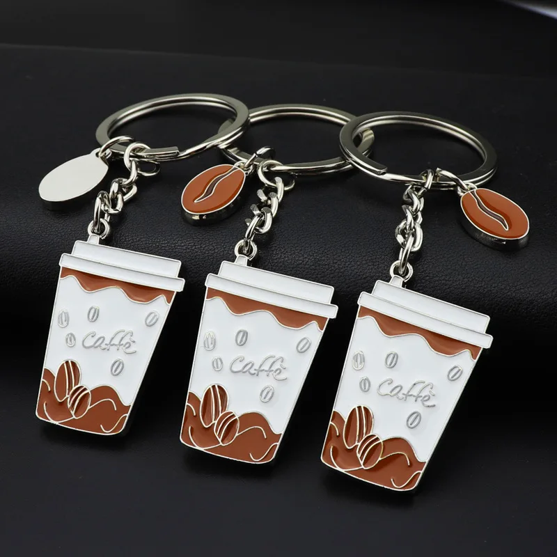 Factory Wholesale Coffee Bean Cup Shape Metal Keychain for Christmas Gift