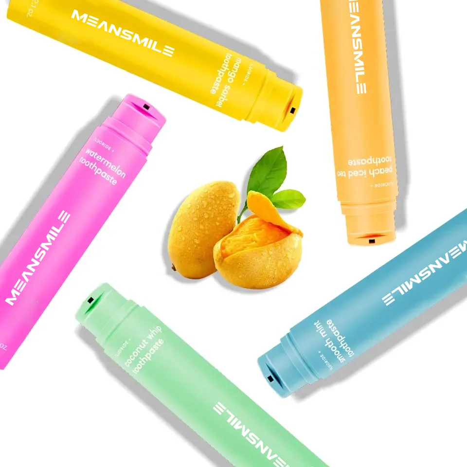 Vacuum air pump Vegan Friendly  Ingredient 60g  Portable Rich Fruit Flavor Teeth Whitening Toothpaste Tube OEM