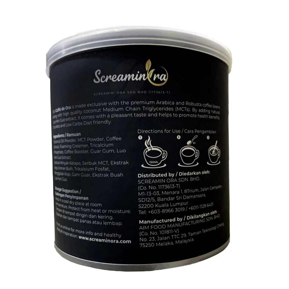 Best Price Caffe De Ora Instant Coffee Blend for Enhanced Brain Health & Metabolism Rich with Natural Coconut Oil Powder