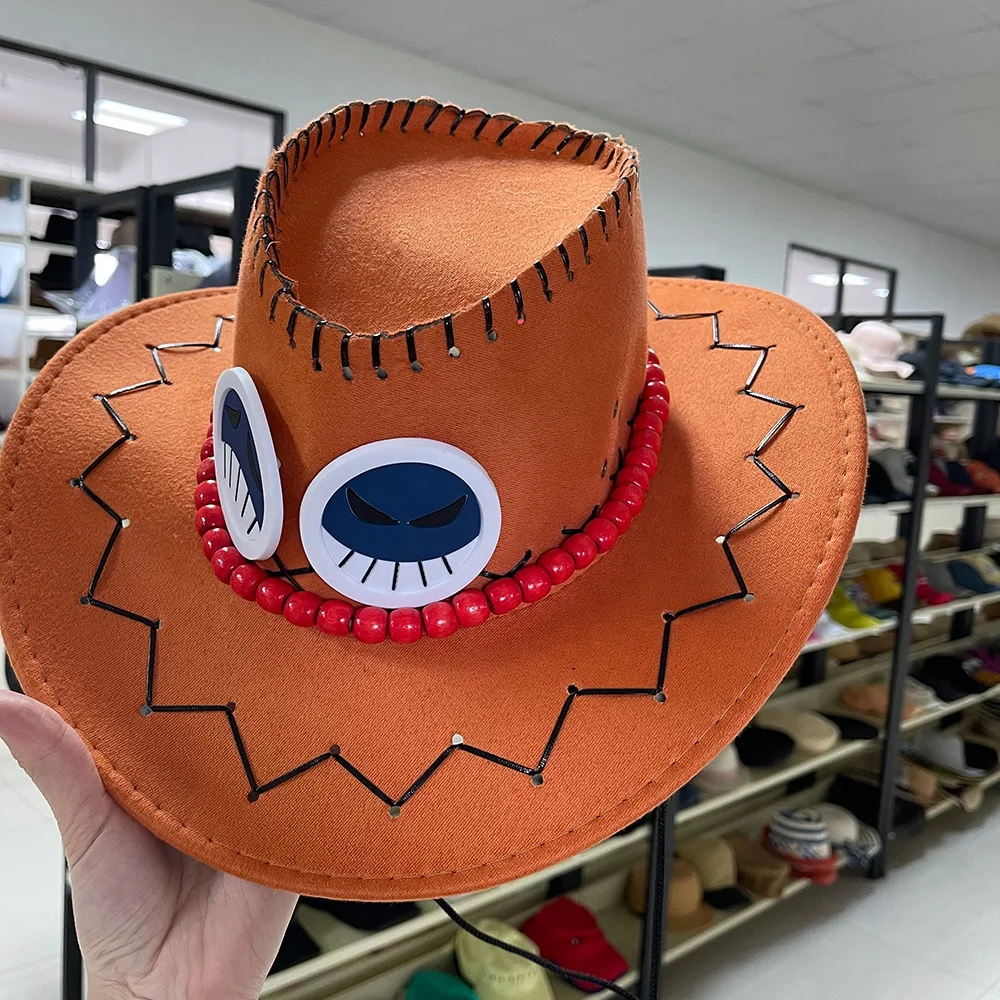 Anime One Piece Hat Fire Fist Sun Hats Toy character Ace  Cosplay Ca-p Cartoon luffy fedora felt Cowboy Hats
