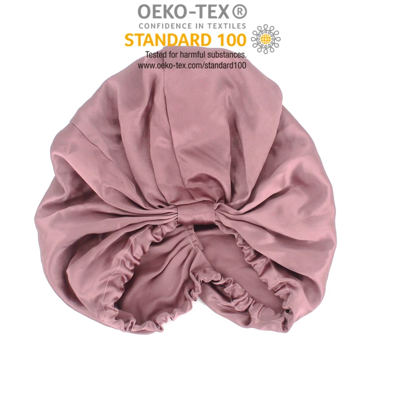 Silk Turban Bonnet Custom Extra Large Double Layer Silk Sleeping Bonnet 100% Silk Satin Long Hair With Bow Tie
