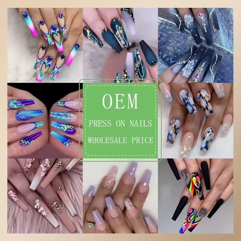 Square Long Press on Fake Nails 3D Soild Blooming Nail Art Decoration Colorful Gradient Manicure Press on Nails Long 24pcs