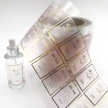 Wholesale Custom Logo Waterproof Gold Foil Silver Rose Gold Clear Vinyl Transparent Sticker for Packaging Label