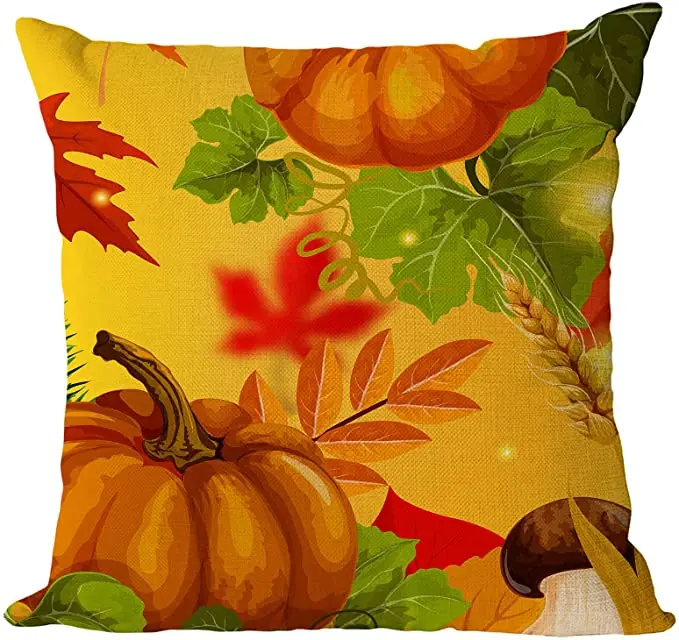 Amazon hot sale leaf pattern harvest cushion cover, autumn pumpkin pillow cover/