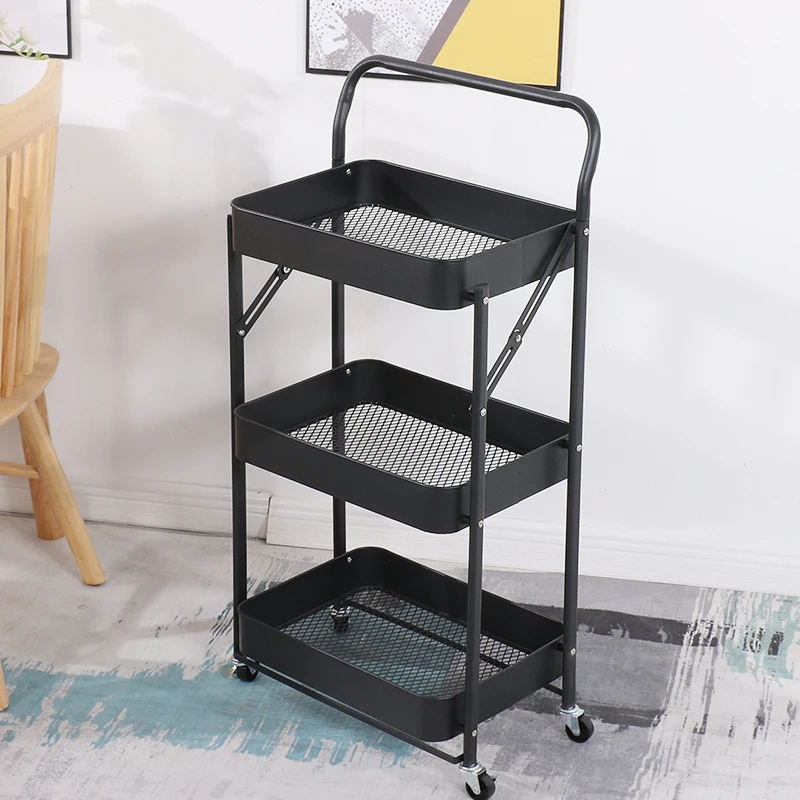 Handle Organizer Rolling metal Kitchen Storage Rack Trolley Cart With Basket