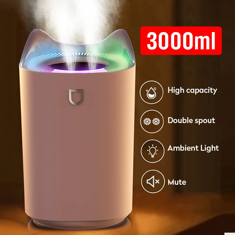 3000ml humidifier large capacity double nozzle warm mist humidifier air humidifier essential oil diffuser