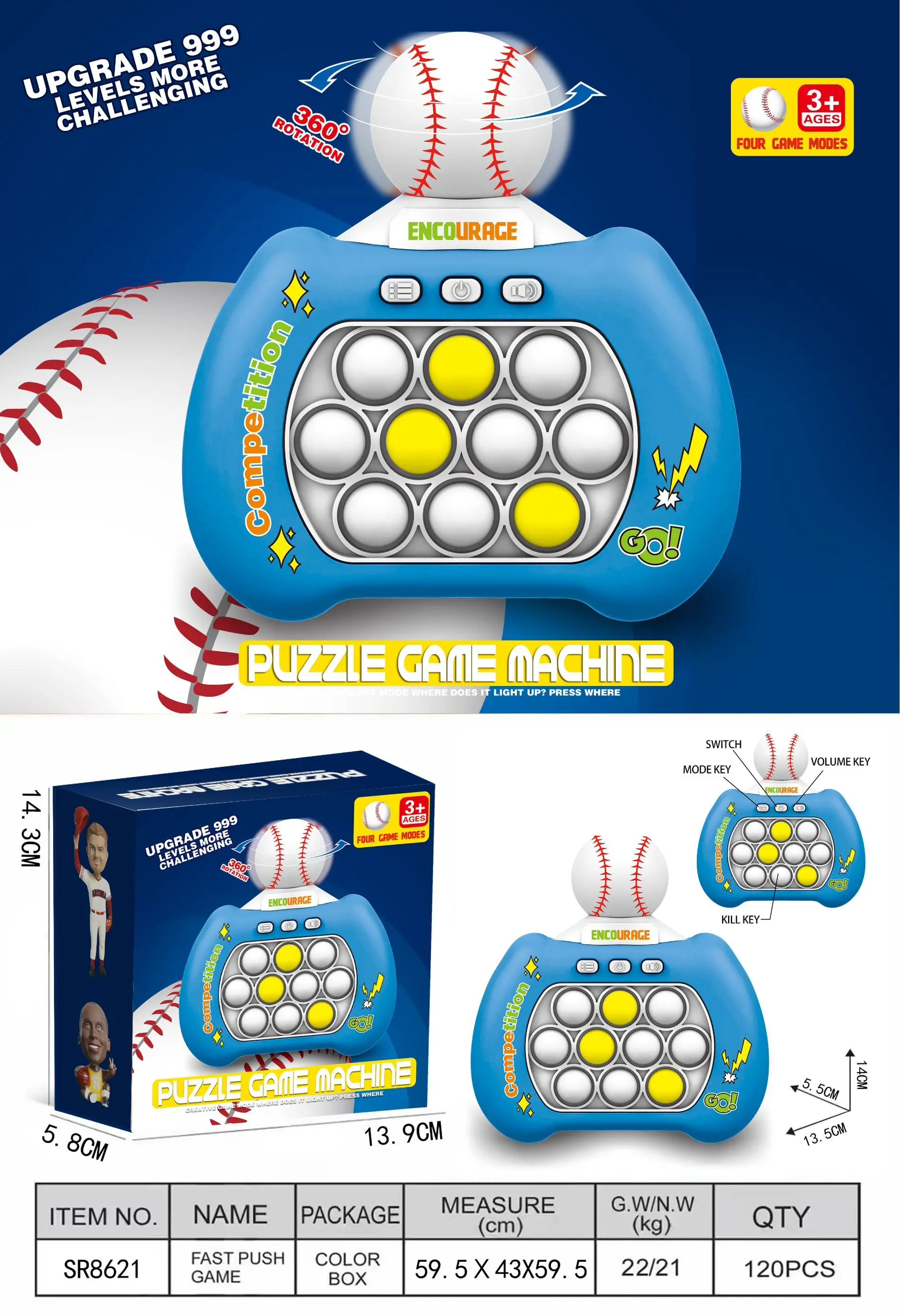 2024 New electronic push game Handheld Decompression Silicon Fidget toys Spin football memory light up puzzle game For Children