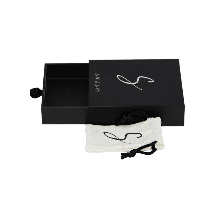 Customized Luxury Gold Foil Printing Black Paper Cardboard Sliding Drawer Small Bangle Bracelet Gift Jewelry Box With Pouch Bag